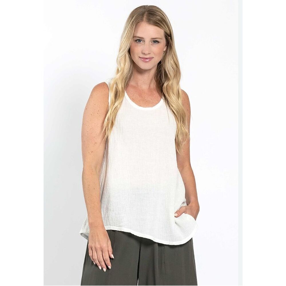 New Eileen Fisher Top Tank Organic Cotton White Gauze Size XS